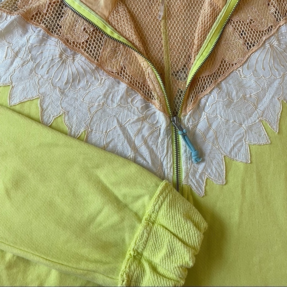 FREE PEOPLE ‘Isla’ Crochet Quarter Zip Pullover Yellow Green Size S - Picture 12 of 14